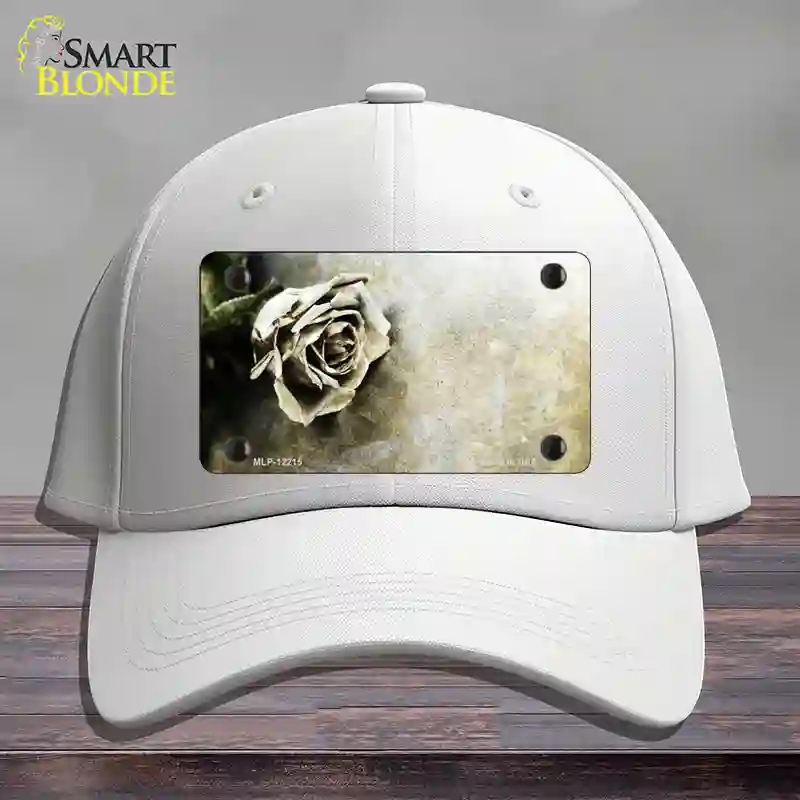 HAT21-MLP-12215 Black & White Rose Novelty License Plate Hat, Cotton - White