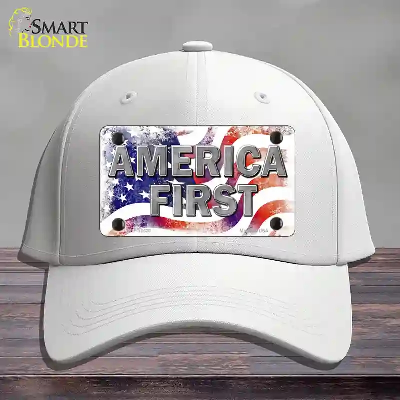 HAT21-MLP-12520 America First Novelty License Plate Hat, Cotton - White