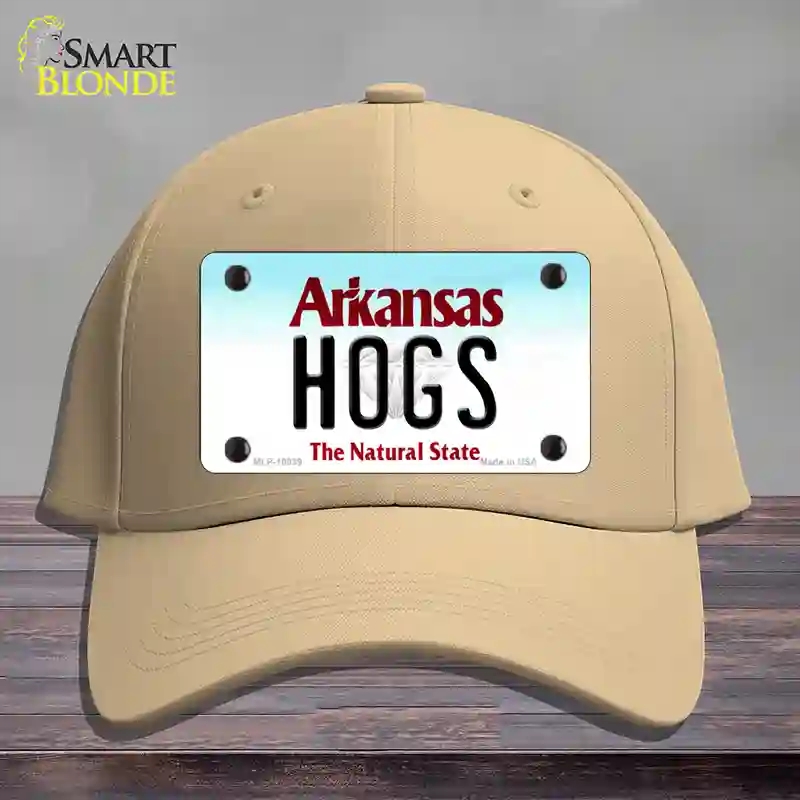 HAT22-MLP-10039 Hogs Arkansas Novelty License Plate Hat, Cotton - Khaki