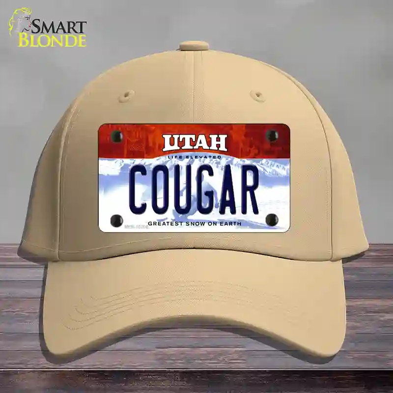 HAT22-MLP-10200 Cougar Utah Novelty License Plate Hat, Cotton - Khaki