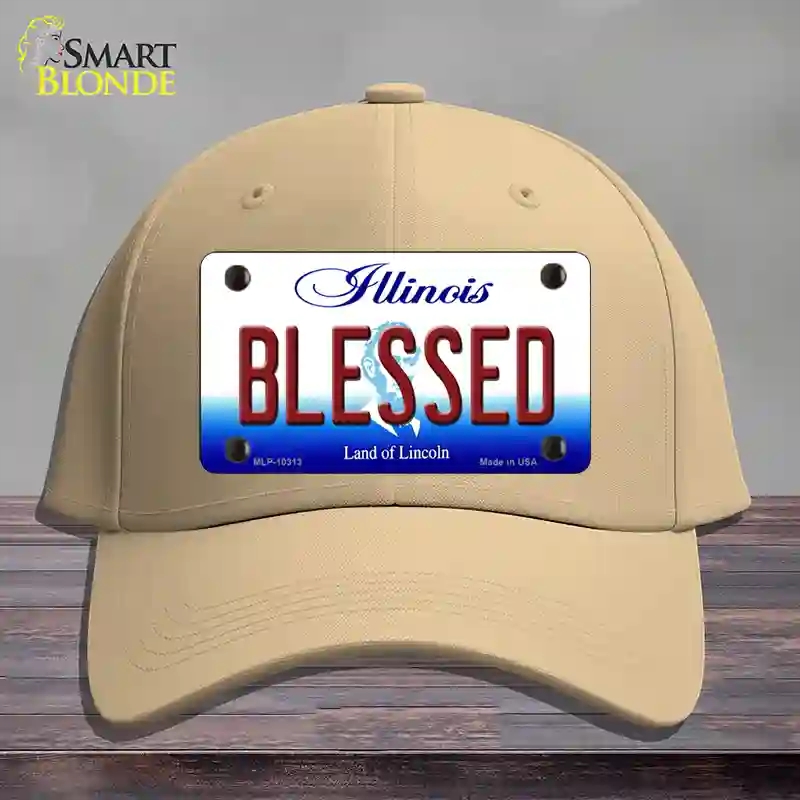 HAT22-MLP-10313 Blessed Illinois Novelty License Plate Hat, Cotton - Khaki