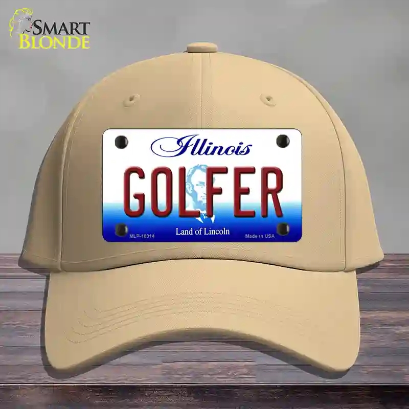 HAT22-MLP-10314 Golfer Illinois Novelty License Plate Hat, Cotton - Khaki