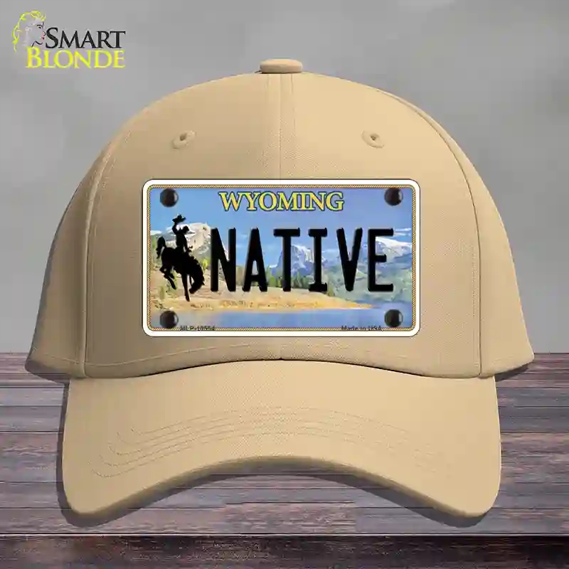 HAT22-MLP-10554 Native Wyoming Novelty License Plate Hat, Cotton - Khaki