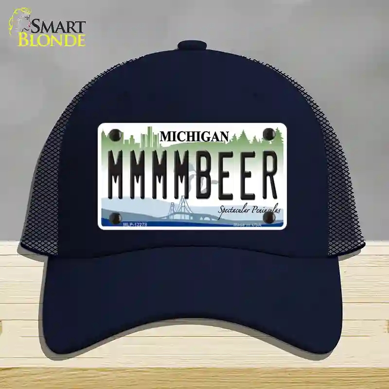 HAT16-MLP-12278 Michigan MMMMBeer Novelty License Plate Hat, Mesh - Navy