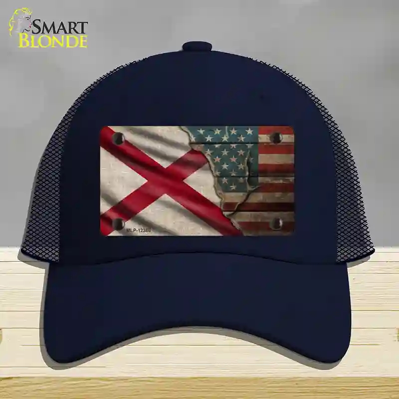HAT16-MLP-12380 Alabama & American Flag Novelty License Plate Hat, Mesh - Navy