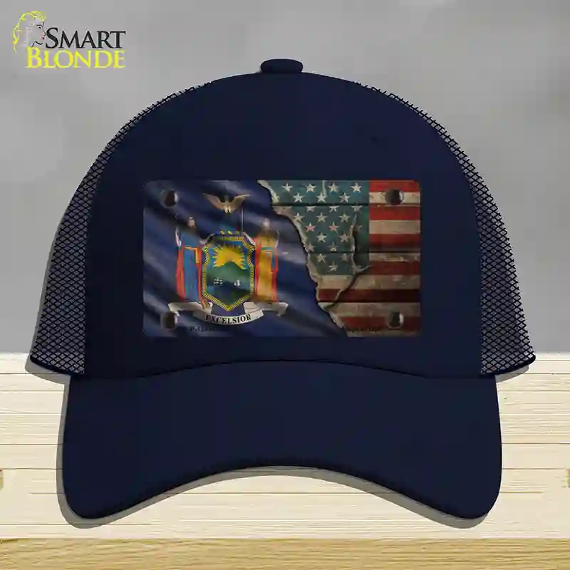 HAT16-MLP-12411   York & American Flag Novelty License Plate Hat, Mesh - Navy