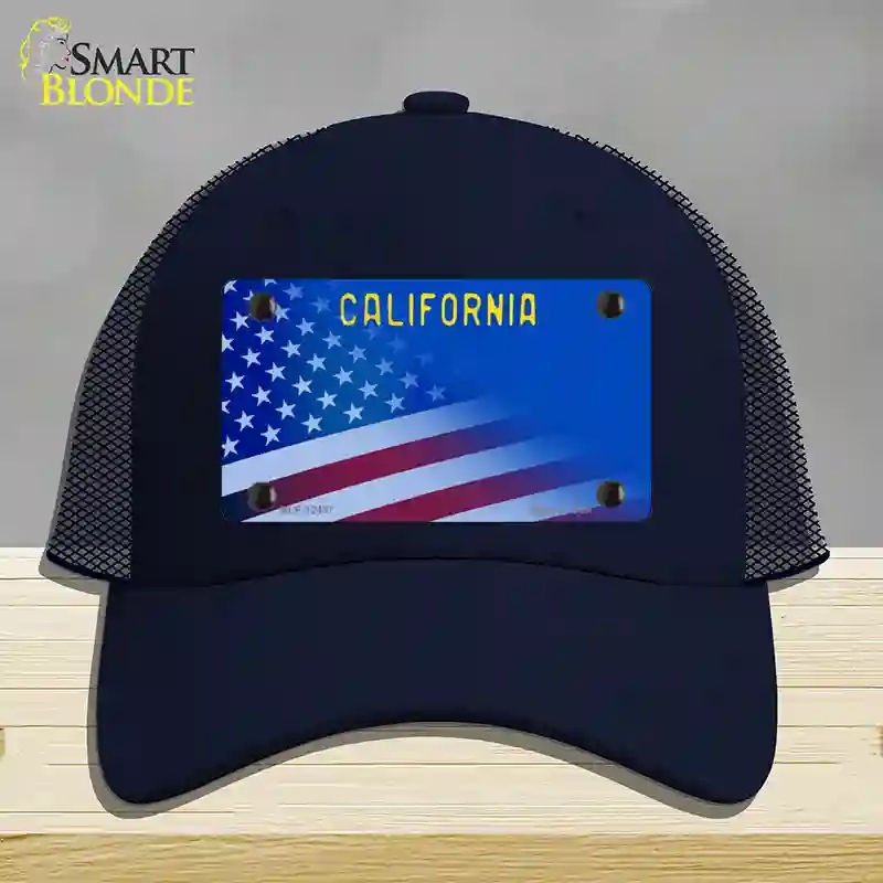 HAT16-MLP-12437 California with Blue Novelty License Plate Hat, Mesh - Navy