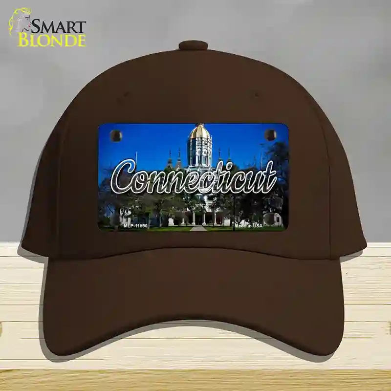 HAT24-MLP-11590 Connecticut Capital Building State Novelty License Plate Hat, Cotton - Dark Brown