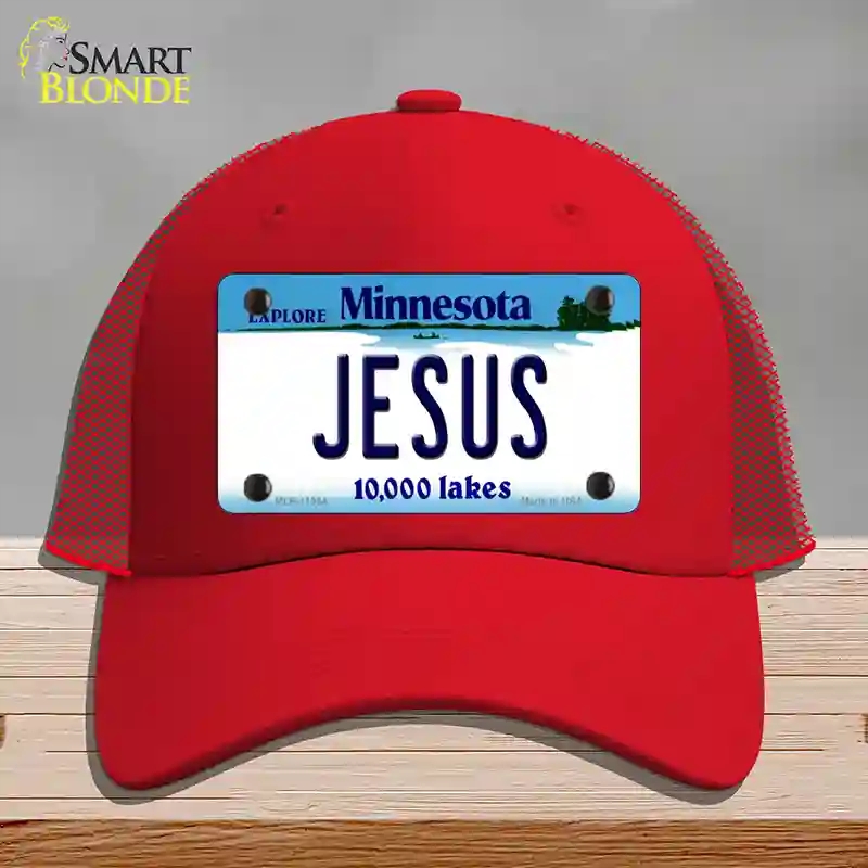 HAT17-MLP-11064 Jesus Minnesota State Novelty License Plate Hat, Mesh - Red