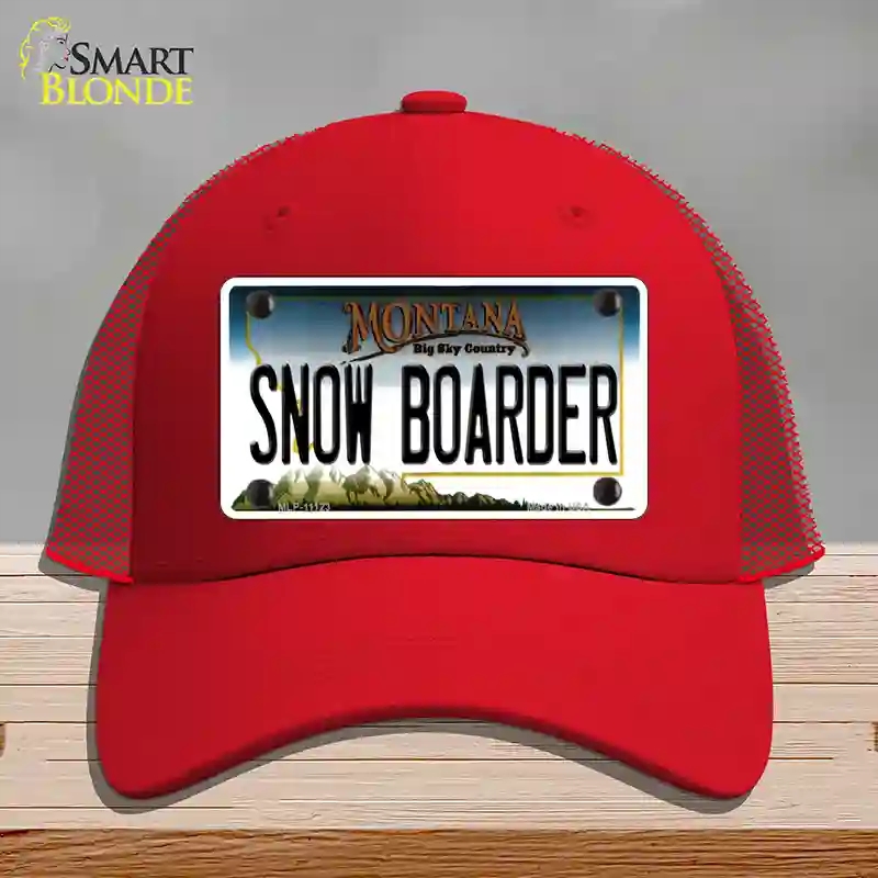 HAT17-MLP-11123 Snow Boarder Montana State Novelty License Plate Hat, Mesh - Red