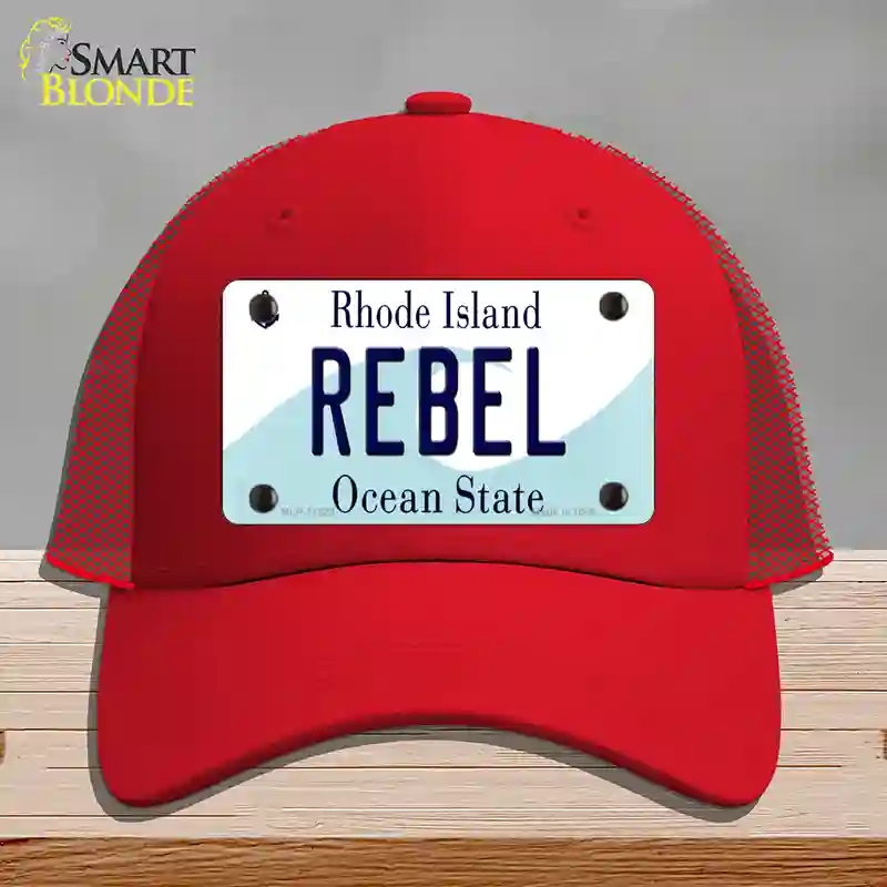 HAT17-MLP-11223 Rebel Rhode Island State Novelty License Plate Hat, Mesh - Red