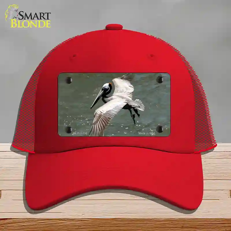 HAT17-MLP-11239 Pelican in Flight Novelty License Plate Hat, Mesh - Red