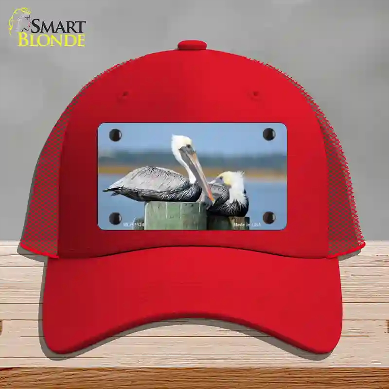 HAT17-MLP-11240 Pelican Two on Pier Novelty License Plate Hat, Mesh - Red
