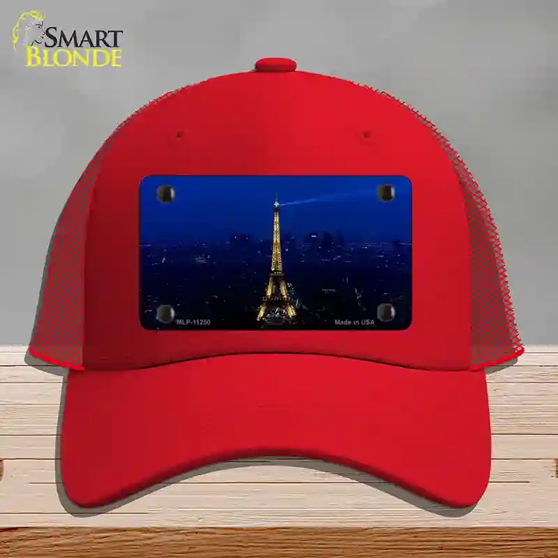 HAT17-MLP-11250 Eiffel Tower Night with City Skyline Novelty License Plate Hat, Mesh - Red