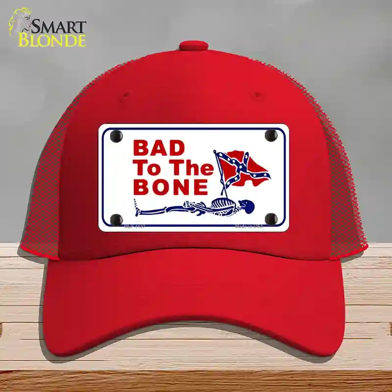 HAT17-MLP-1127 Bad to the Bone Novelty License Plate Hat, Mesh - Red
