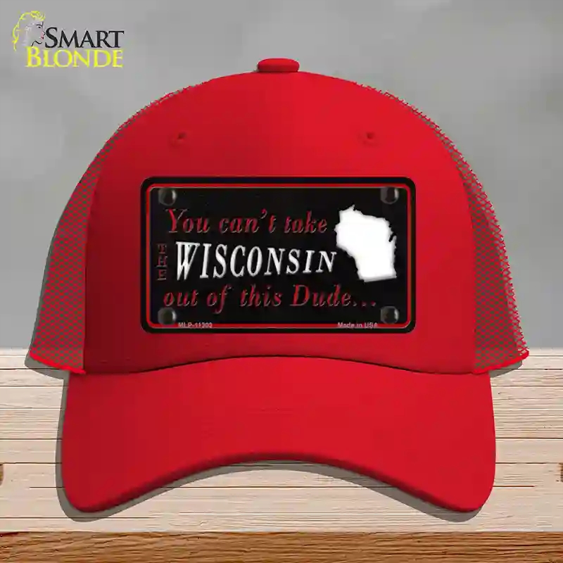 HAT17-MLP-11303 Wisconsin Dude Novelty License Plate Hat, Mesh - Red