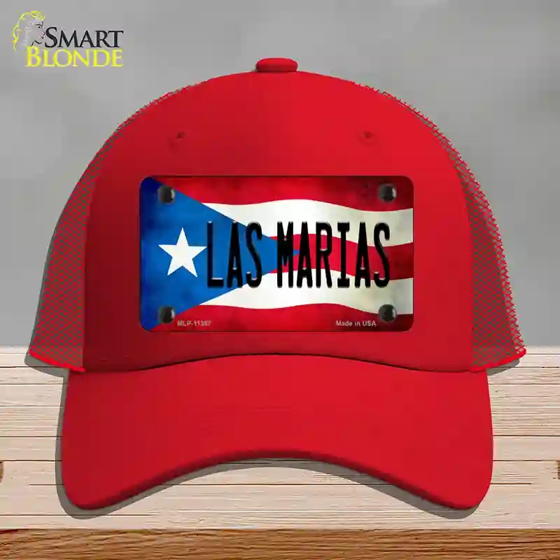 HAT17-MLP-11357 Las Marias Puerto Rico Flag Novelty License Plate Hat, Mesh - Red