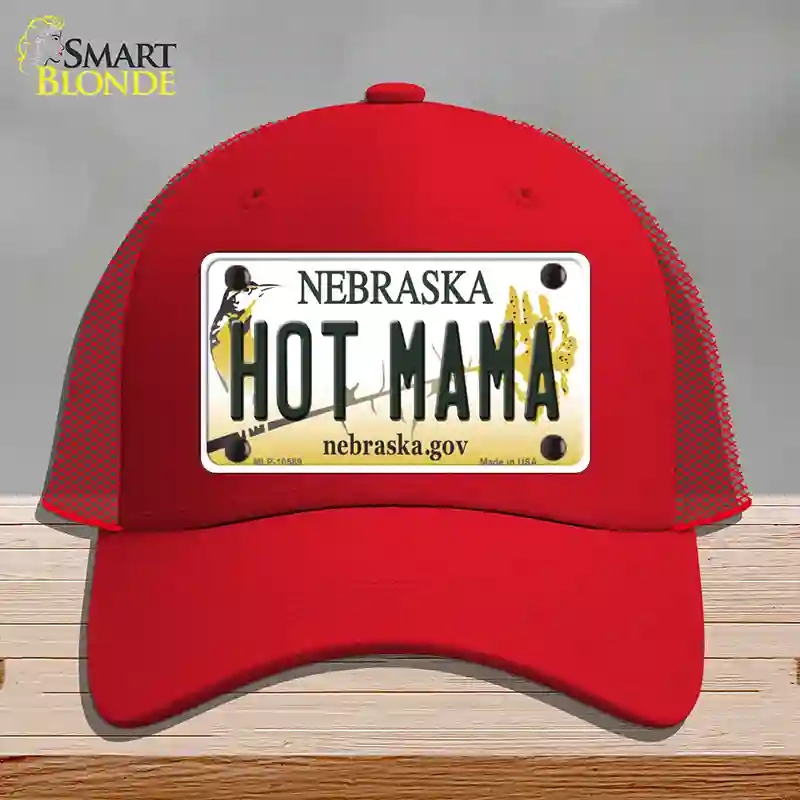 HAT17-MLP-10589 Hot Mama Nebraska Novelty License Plate Hat, Mesh - Red