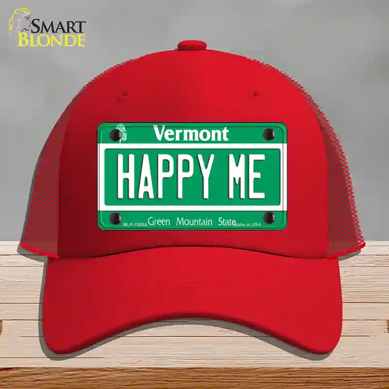 HAT17-MLP-10694 Happy Me Vermont Novelty License Plate Hat, Mesh - Red