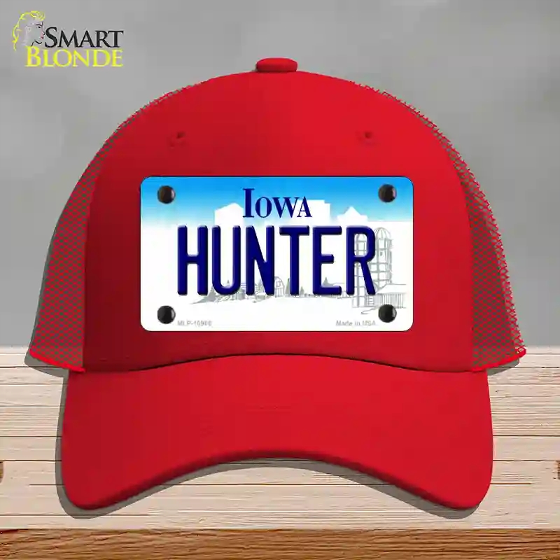 HAT17-MLP-10966 Hunter Iowa Novelty License Plate Hat, Mesh - Red