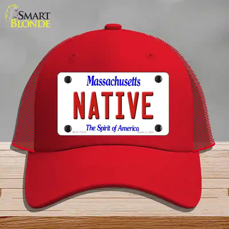 HAT17-MLP-11010 Native Massachusetts Novelty License Plate Hat, Mesh - Red
