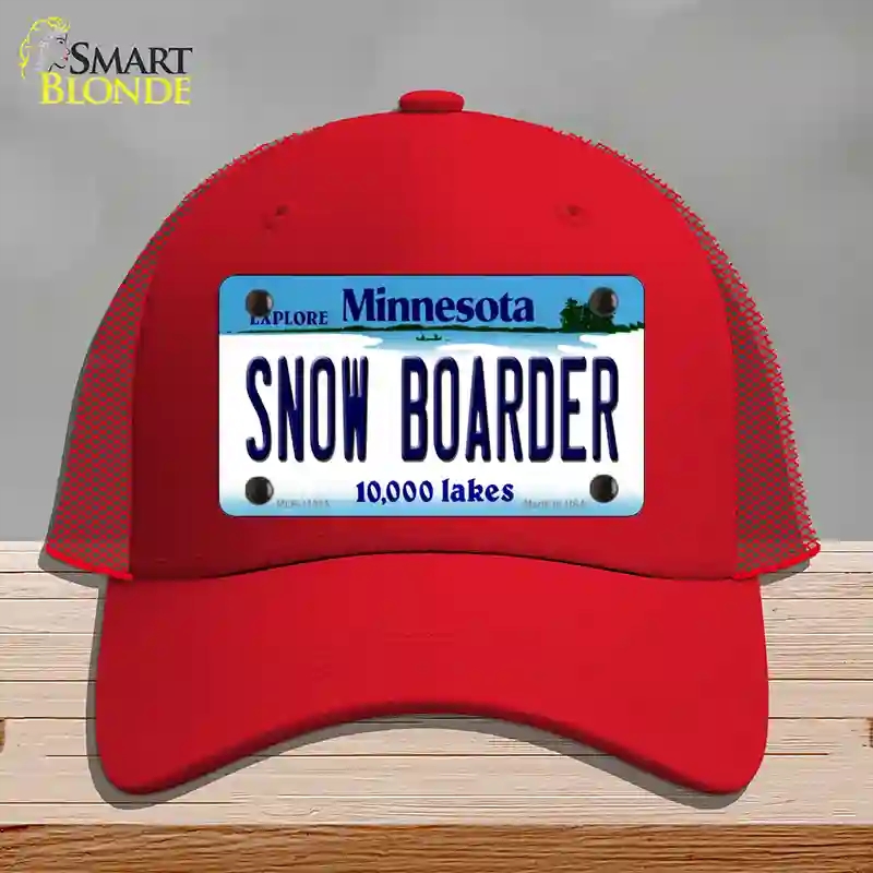 HAT17-MLP-11083 Snow Boarder Minnesota State Novelty License Plate Hat, Mesh - Red