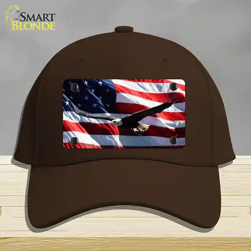 HAT24-MLP-11939 Soaring Eagle Flag Novelty License Plate Hat, Cotton - Dark Brown
