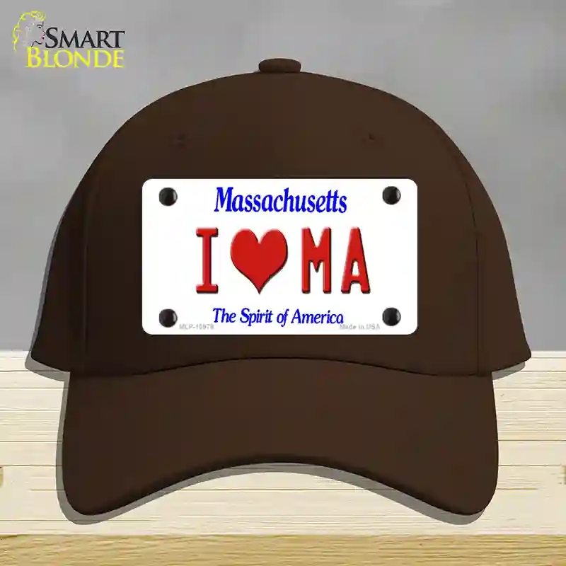 HAT24-MLP-10979 I Love Massachusetts Novelty License Plate Hat, Cotton - Dark Brown