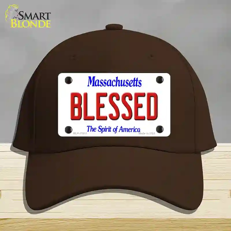 HAT24-MLP-11011 Blessed Massachusetts Novelty License Plate Hat, Cotton - Dark Brown