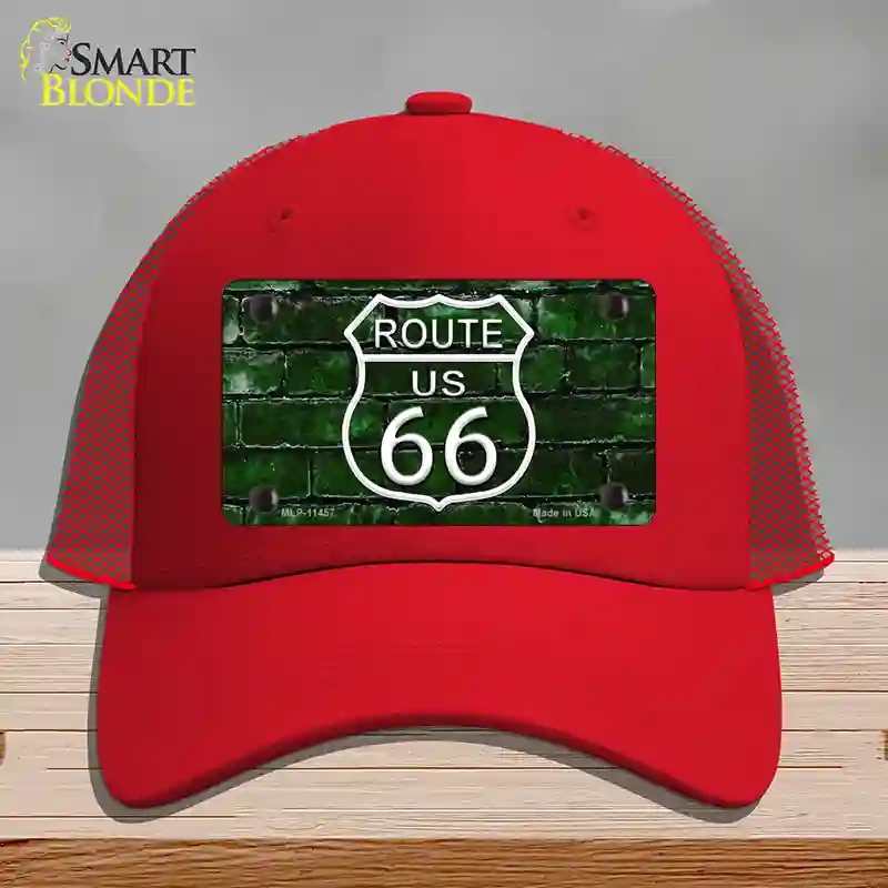 HAT17-MLP-11457 Route 66 Green Brick Wall Novelty License Plate Hat, Mesh - Red