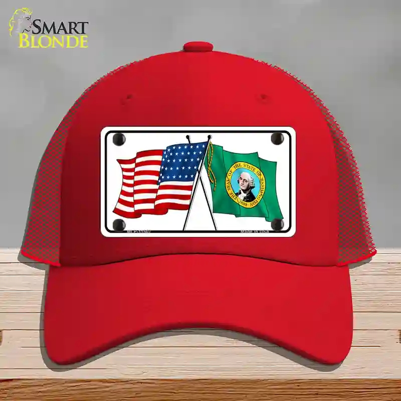 HAT17-MLP-11507 Washington Crossed US Flag Novelty License Plate Hat, Mesh - Red