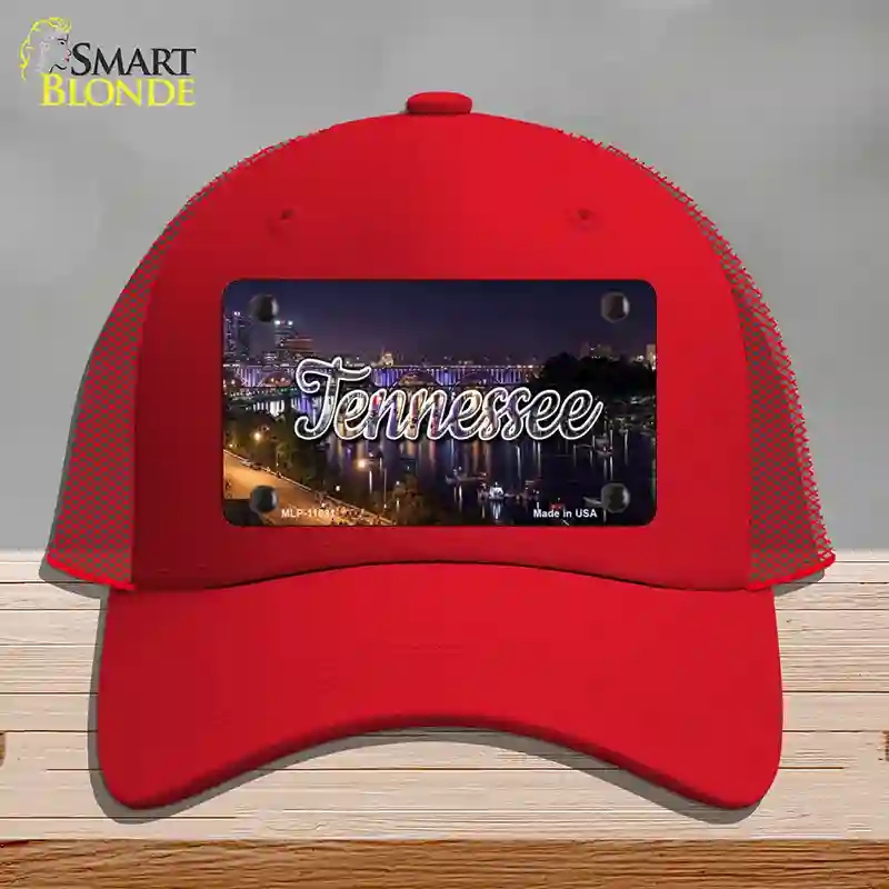 HAT17-MLP-11631 Tennessee Bridge Lights State Novelty License Plate Hat, Mesh - Red
