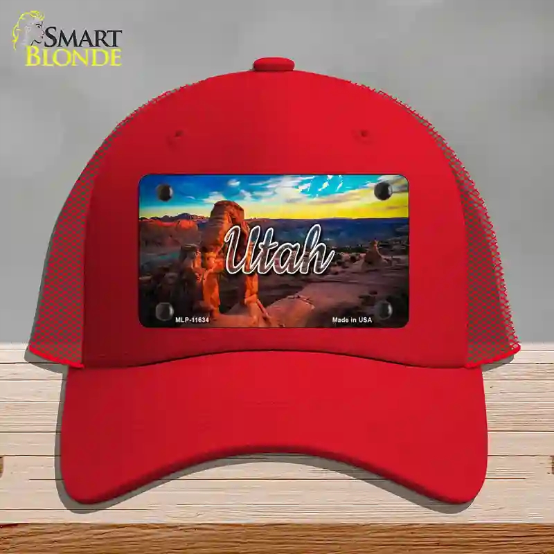 HAT17-MLP-11634 Utah Canyon Arch State Novelty License Plate Hat, Mesh - Red
