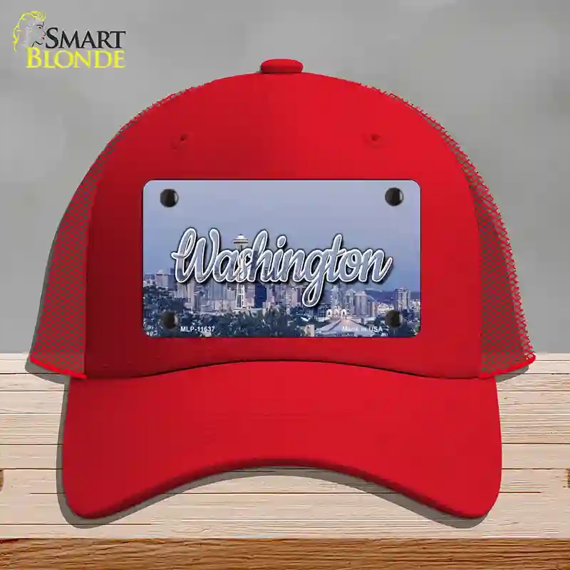 HAT17-MLP-11637 Washington Space Needle State Novelty License Plate Hat, Mesh - Red