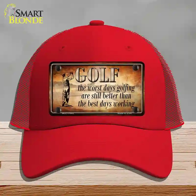 HAT17-MLP-11682 Golf the Worst Days Novelty License Plate Hat, Mesh - Red