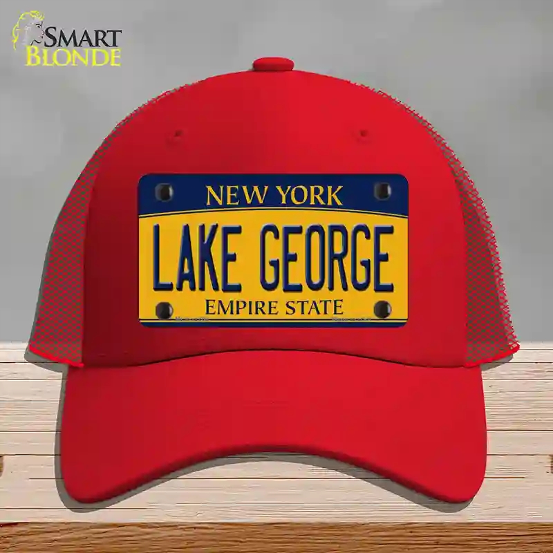 HAT17-MLP-11708 Lake George   York Novelty License Plate Hat, Mesh - Red