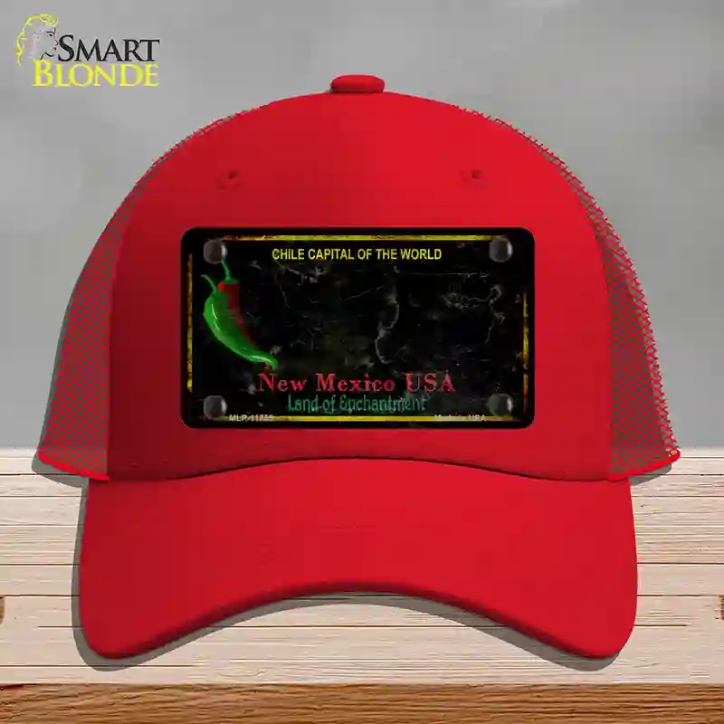 HAT17-MLP-11755   Mexico Black Blank Rusty State Novelty License Plate Hat, Mesh - Red