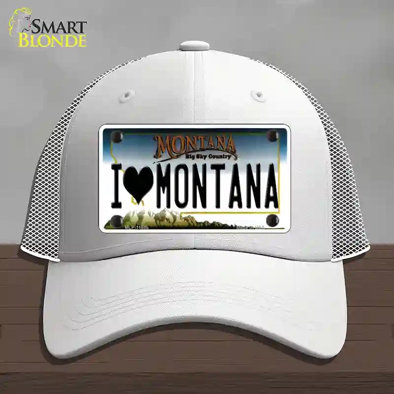 HAT19-MLP-11086 I Love Montana State Novelty License Plate Hat, Mesh - White