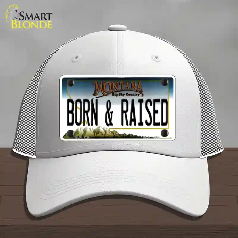 HAT19-MLP-11129 Born & Raised Montana State Novelty License Plate Hat, Mesh - White