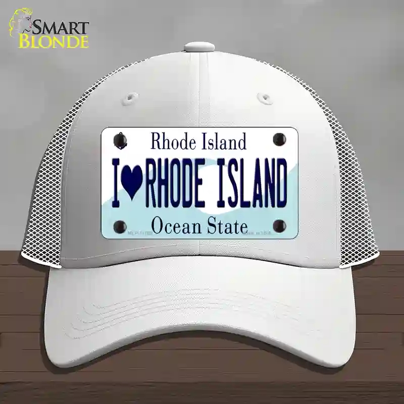 HAT19-MLP-11180 I Love Rhode Island State Novelty License Plate Hat, Mesh - White
