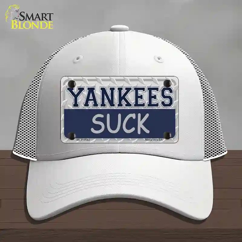 HAT19-MLP-1123 Yankees Suck Novelty License Plate Hat, Mesh - White