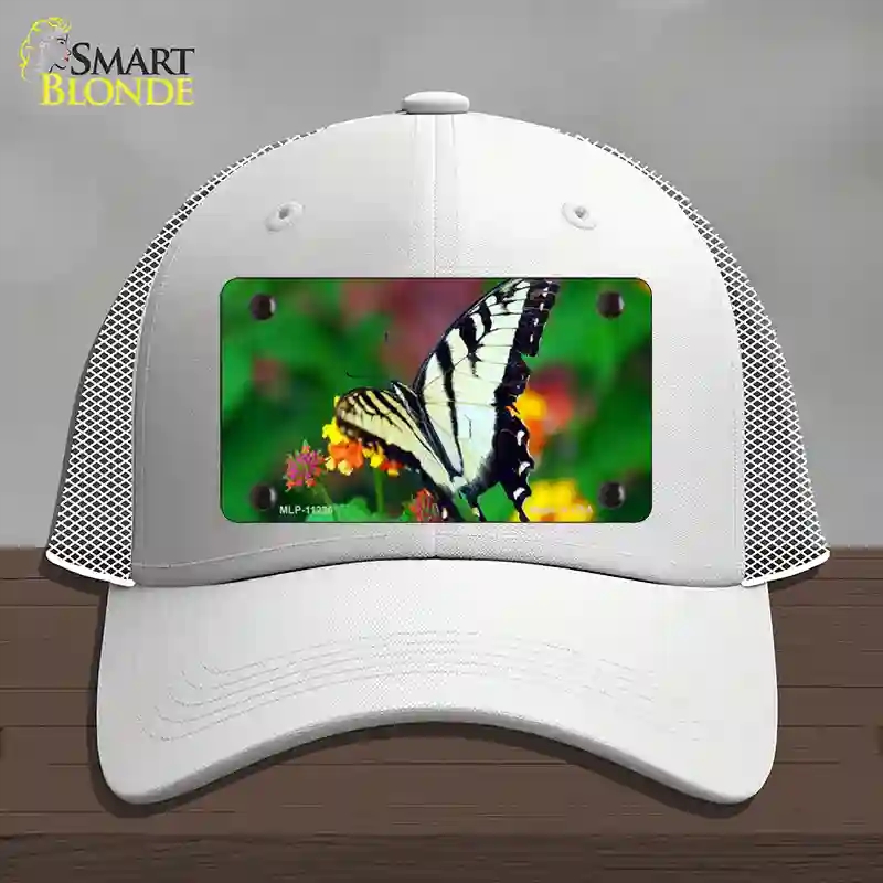 HAT19-MLP-11236 Butterfly Black & White Novelty License Plate Hat, Mesh - White