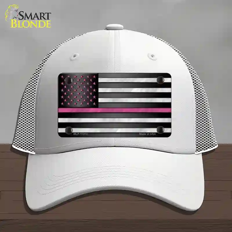 HAT19-MLP-11313 Thin Pink Line with Stars Novelty License Plate Hat, Mesh - White