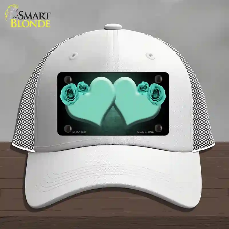 HAT19-MLP-11438 Hearts Over Roses in Mint Novelty License Plate Hat, Mesh - White