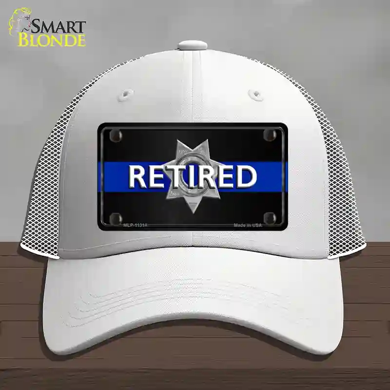 HAT19-MLP-11314 Thin Blue Line Retired Police Novelty License Plate Hat, Mesh - White