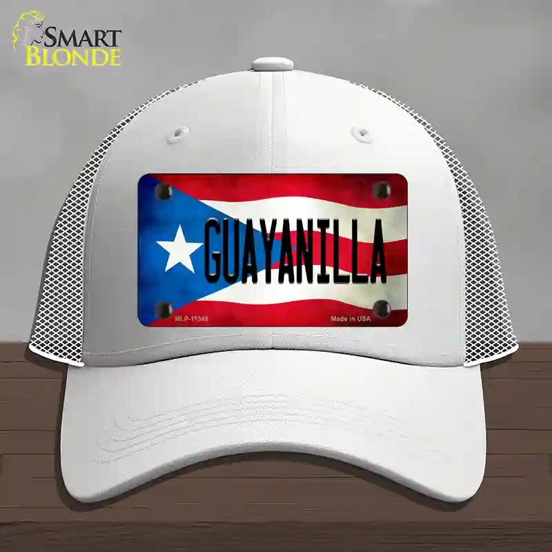 HAT19-MLP-11345 Guayanilla Puerto Rico Flag Novelty License Plate Hat, Mesh - White