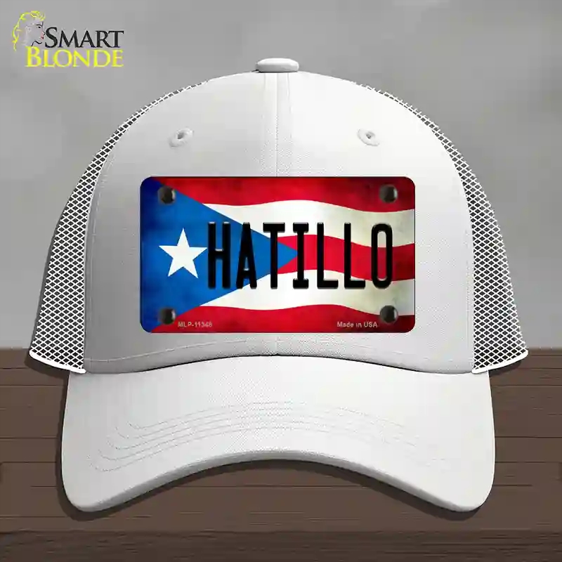 HAT19-MLP-11348 Hatillo Puerto Rico Flag Novelty License Plate Hat, Mesh - White