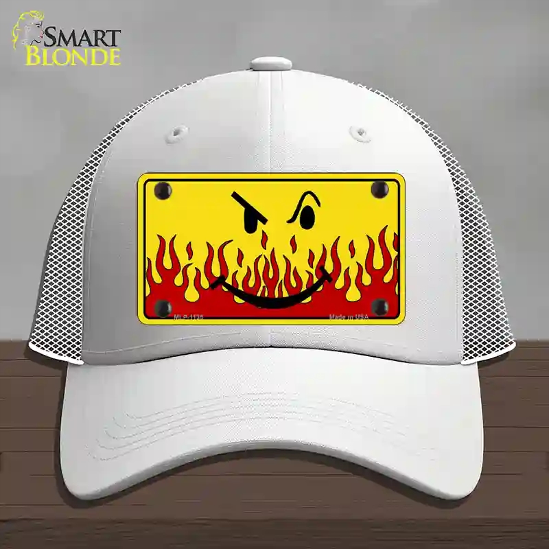 HAT19-MLP-1135 Smiley Flame Novelty License Plate Hat, Mesh - White