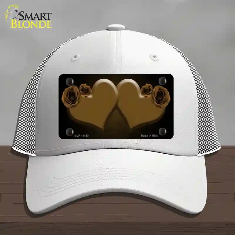 HAT19-MLP-11443 Hearts Over Roses in Brown Novelty License Plate Hat, Mesh - White