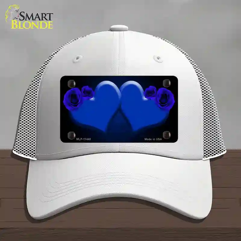 HAT19-MLP-11448 Hearts Over Roses in Blue Novelty License Plate Hat, Mesh - White